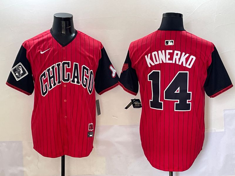 Men Chicago White Sox #14 Konerko Red Stripe Joint Name Nike 2025 MLB Jersey style 14